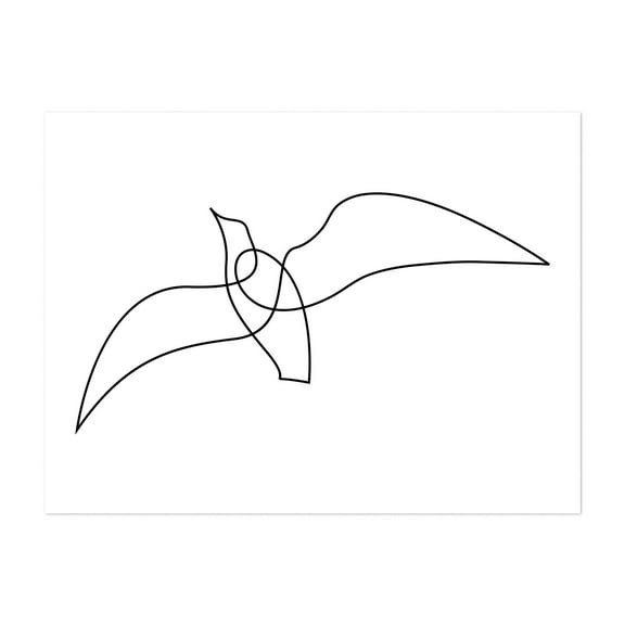 One line bird - Line Drawing Abstract Line Art Minimalist Black and White Geometric Modern Art Sketch Unframed Wall Art Print 5 x 7 inches