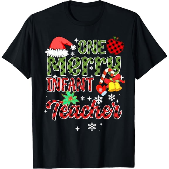 One merry Infant Teacher Christmas Funny Xmas Red Plaid T-Shirt Shirts