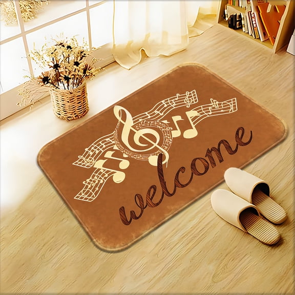 One music-themed welcome mat made of non-slip material, suitable for bathrooms. A microfiber rug, machine washable, suitable for outdoor porches, kitchens, living rooms, bathrooms, or office decor.