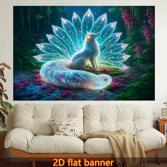 One mysterious fox-themed tapestry, made of modern home aesthetic fabric, easy to hang, suitable for wall decoration in living rooms, bedrooms, offices, and family parties.