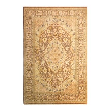 One of a Kind Hand Made Mogul Floral Wool Area Rug Beige 6 x 9