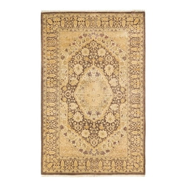 One of a Kind Hand Made Mogul Floral Wool Area Rug Brown 4 x 6