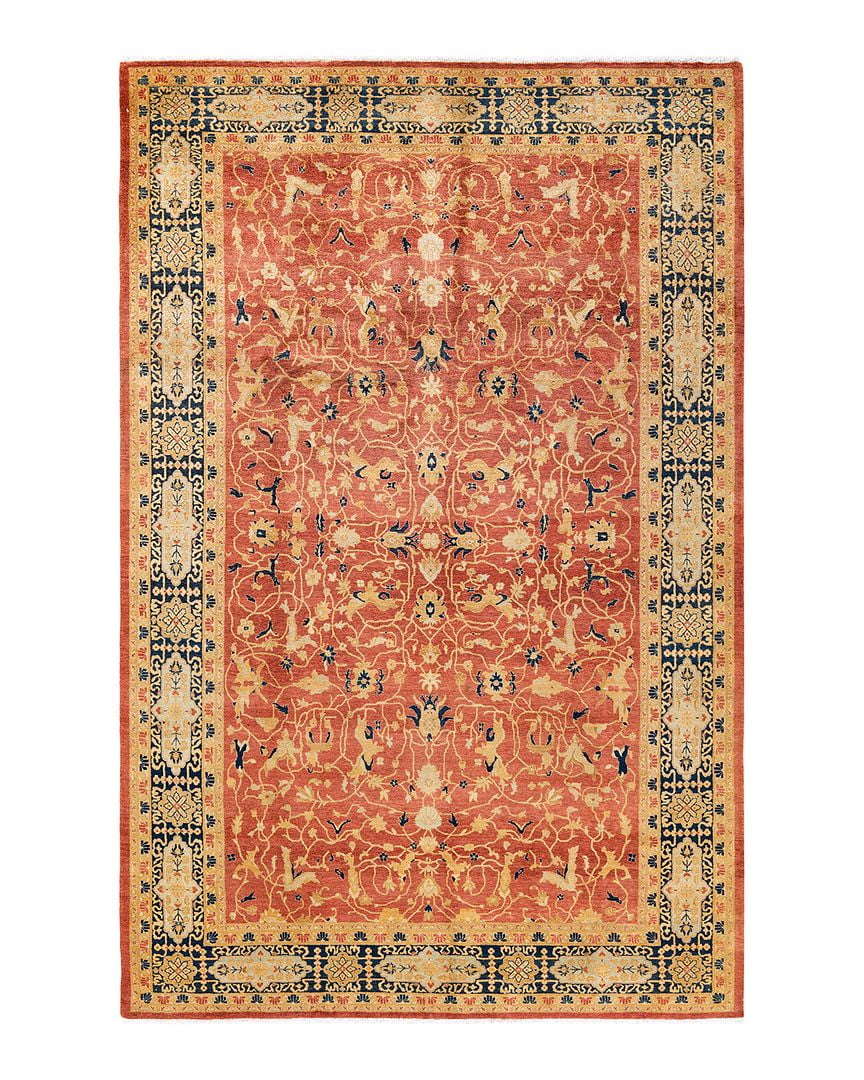 Elegant Hand-Knotted Wool Oriental Rug in Orange, 6'x9'