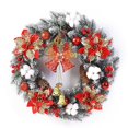 thumbnail image 1 of One opening Artificial Christmas Wreath Snow Flocked Pine Wreath with Poinsettia Berries Bells Ball Ornaments, 1 of 8