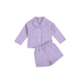 thumbnail image 1 of One opening Autumn Fashion Kids Girls Blazer Clothing Sets 2Pcs Purple Solid Long Sleeve Single Breasted Coat Tops + Shorts Outfits, 1 of 6
