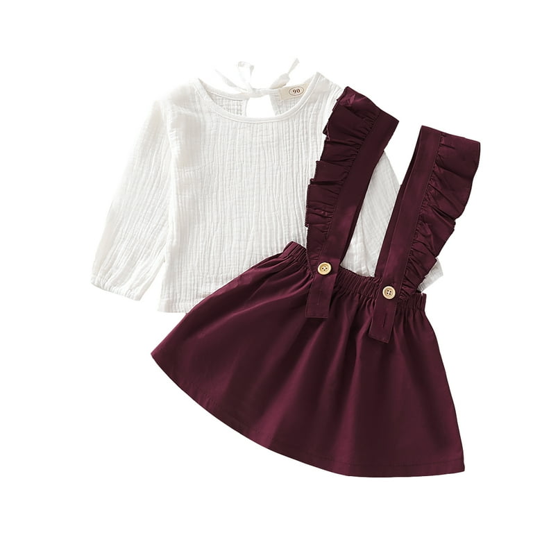One opening Baby Girl Long Sleeve Strap Dress Simple Solid Color Adjustable Lotus Leaf Decoration Spring Clothing Walmart