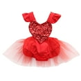 thumbnail image 1 of One opening Baby  Sleeveless Romper Sequined Heart-Shaped Mesh Ruffled Jumpsuit, 1 of 5
