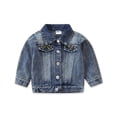 thumbnail image 1 of One opening Children Autumn Outfit, Blue Lapel Long-Sleeves Denim Jacket with Beadings & Heart-Shapes Sequin Decoration for Little Girls, 9 Months to 5 Years, 1 of 6