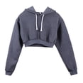 thumbnail image 1 of One opening Fashion Womens Khaki Cropped Top Hoodie Long Sleeve Sweats Sweatshirt Pullover, 1 of 5