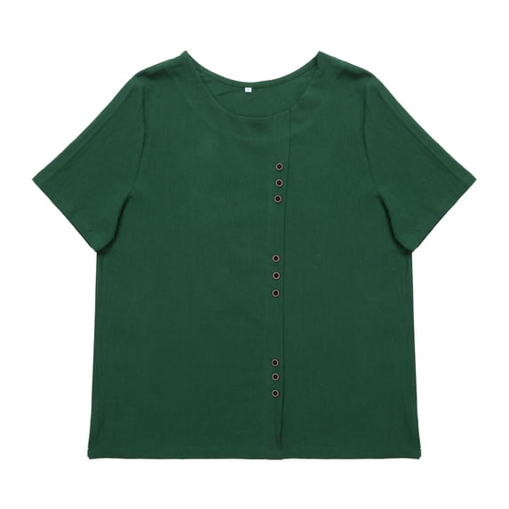 One opening Female Tops, Solid Color Round Collar Short Sleeve T-Shirt Pullover