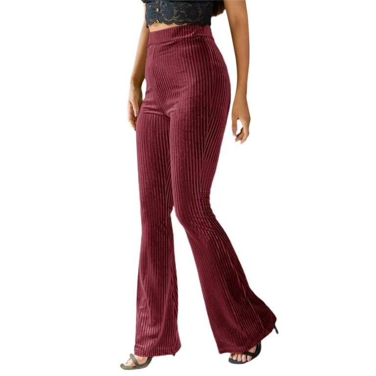 One opening Flare Pants for Women High Waist Velvet Flare Leggings Palazzo  Pants Long Trousers 70s Flare Pants Casual 