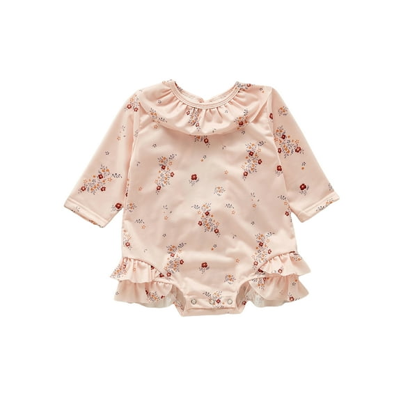 One opening Infant Baby Girl One Piece Swimsuit Long Sleeve Bathing Suit Floral Rash Guard Shirt Swimwear Beachwear
