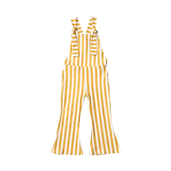 One opening Infants Girl Romper Baby Overall Summer Flat Neck Sleeveless Striped Wide-Leg Backless Jumpsuit