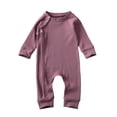 thumbnail image 1 of One opening Newborn Baby Boy Girl Long Sleeve Jumpsuit Ribbed Buttons Coverall Zipper Romper Fall Winter Clothes for 0-24M, 1 of 4
