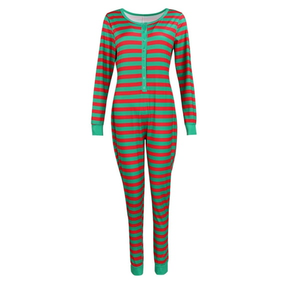 One opening Sexy Striped Jumpsuit Pajamas Women Long Sleeve Deep V Neck Slim Fit Stretch Casual Bodysuit Christmas Party Homewear Sleepwear