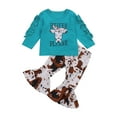 thumbnail image 1 of One opening Toddler Baby Girls Bell-Bottom Clothes Long Sleeve T-Shirt Sunflower Tops Leopard Flare Pants Fall Winter Outfits (Blue, 4-5T), 1 of 5