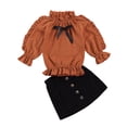 thumbnail image 1 of One opening Toddler Baby Girls Leather Skirt Outfits Ribbed Sweater Shirt Tops + PU Leather Dress Fall Clothes Set, 1 of 6