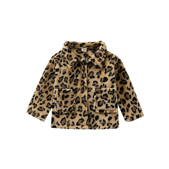 One opening Toddler Baby Winter Jacket Fashion Long Sleeve Leopard Print Button Down Plush Coat