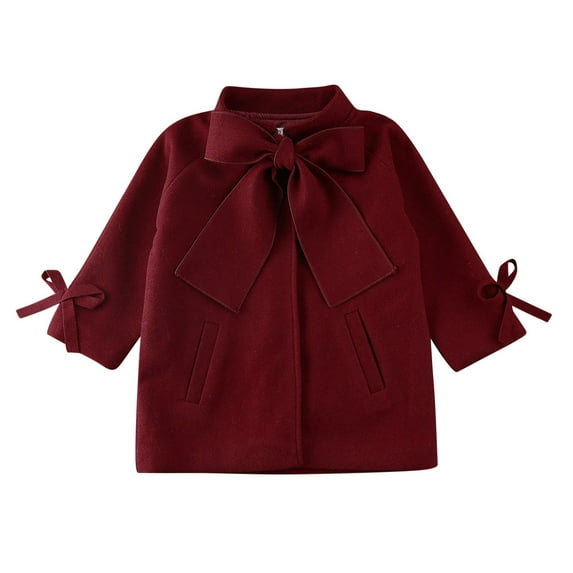 One opening Toddler Kid Baby Girls Warm Wool Bowknot Coat Winter Overcoat Outwear Jacket (2-3T, Brown)