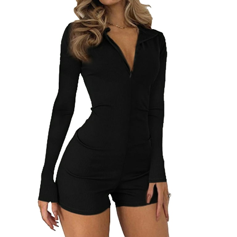 One opening Women Fashion Wild Playsuits Solid Color Turn Down