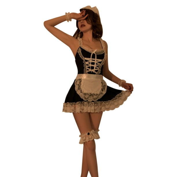 One Opening Women Sexy French Maid Costume Anime Cosplay Lingerie