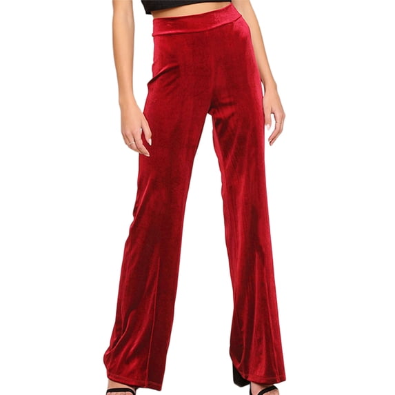One opening Women's Juniors Corduroy Elastic High Waist Flare Leg Palazzo Long Pants Trousers