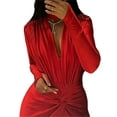 thumbnail image 1 of One opening Women's Spring Autumn Short Playsuit Solid Color Long Sleeve Deep V Neck Pleated Bodysuit, 1 of 5