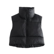 One opening Women's Winter Crop Vest Lightweight Sleeveless Warm Outerwear Puffer Vest Padded Gilet