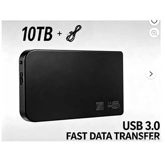 One pcs 10TB Slim Portable External Storage Drive, USB 3.0 High Speed Data Transfer Device, Universal Memory Expansion & Data Backup for Laptop Desktop PC,black