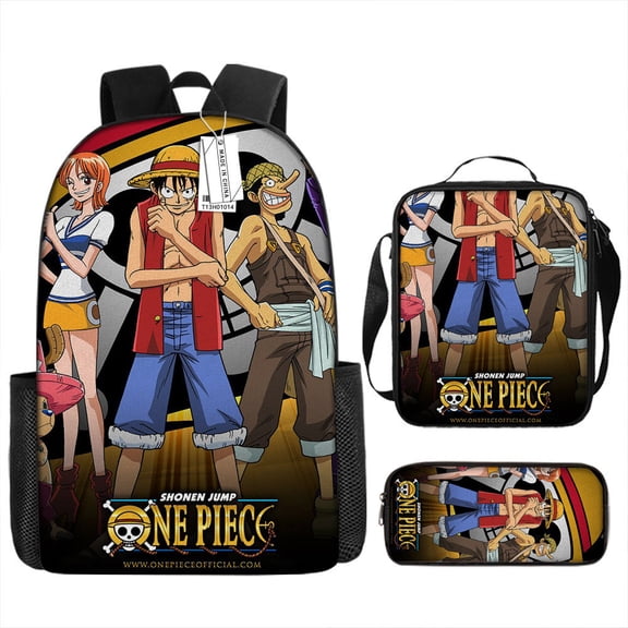 One piece Cartoon Print Backpack, Crossbody Bag and Pen Case Three-piece set