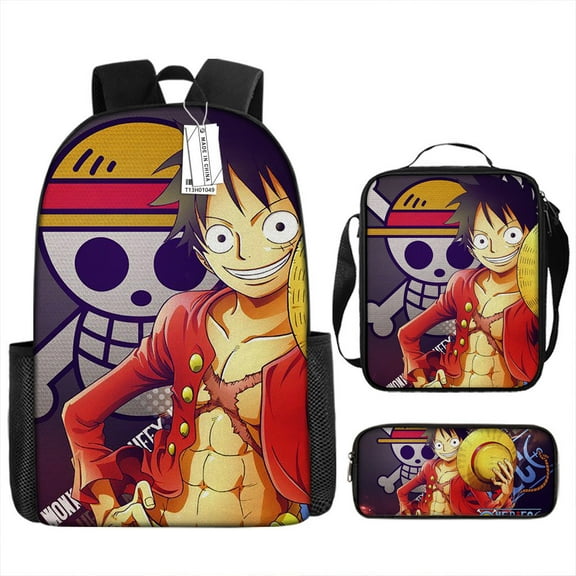 One piece Cartoon Print Backpack, Crossbody Bag and Pen Case Three-piece set