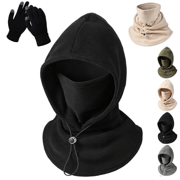 One-piece Flannel Warm Mask Hat, Face Mask for Cold Weather, Fleece Balaclava Winter Face Masks Cover, Adjustable Draft-Free Neck Warmer Hood for Cycling, Riding & Outdoor Sports(Black)