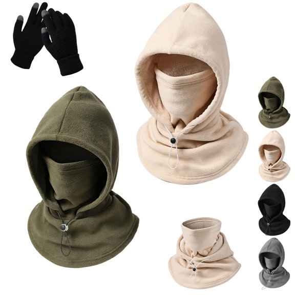 One-piece Flannel Warm Mask Hat, Face Mask for Cold Weather, Fleece Balaclava Winter Face Masks Cover, Adjustable Draft-Free Neck Warmer Hood for Cycling, Riding & Outdoor Sports(2Pcs/C)