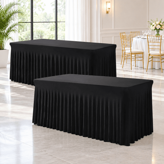 One-piece Spandex Black Table Cloth Skirt For 6ft Rectangle Tables ...