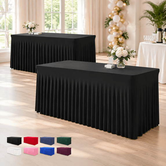 One-piece Spandex Black Table Cloth Skirt For 8ft Rectangle Tables ...