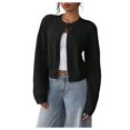 thumbnail image 1 of (One piece) Women's button-down long-sleeved round neck cropped cardigan sweater cute knitted clothing, 1 of 7