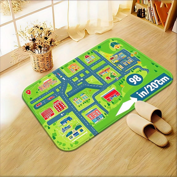 One-piece city map printed floor mat, machine washable, made of absorbent microfiber and polyester fiber, suitable for bathrooms, bedrooms, living rooms, entryways, picnics, camping, and yoga.