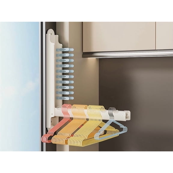 One piece folding clothes drying rack for balcony household wall-mounted window clothes rack without punching and adjustable telescopic rod for drying