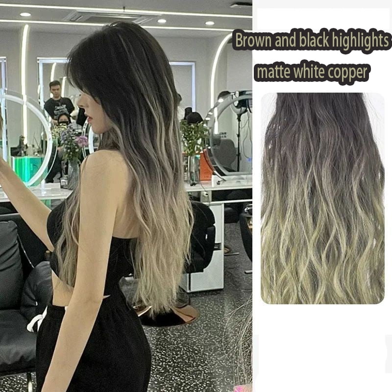 One-piece seamless hair extension Paris painting dyeing Gradual water ripples Fluffy hair volume Simulation hair extensions