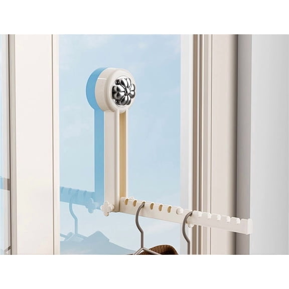 One piece suction cup foldable balcony clothes hanger household punch-free clothes hanger pants rack window retractable bathroom clothes hanger