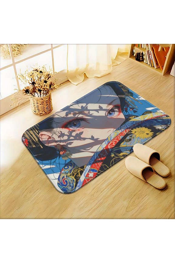 One-piece traditional Japanese art high-definition printed non-slip door mat, highly absorbent, machine washable, made of polyester, suitable for bathrooms, bedrooms, living rooms, and entrances.