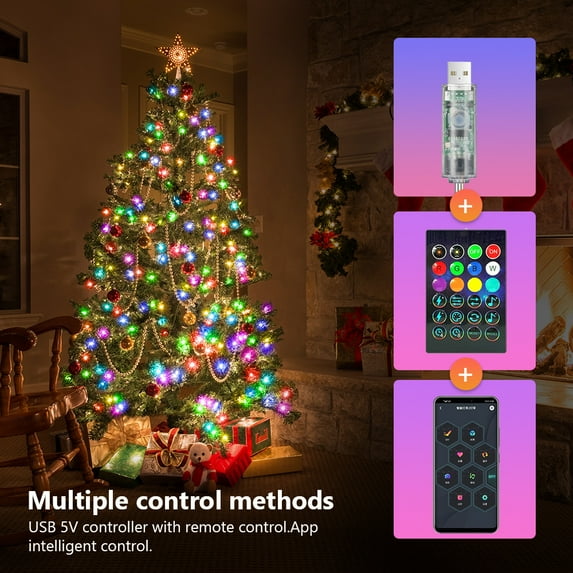 One to One Christmas Fairy Lights Smart APP Control USB String Lights Xmas Tree Decor