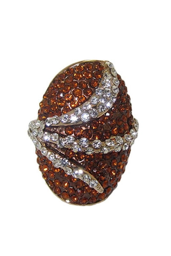 One tone gold ring smoke topaz and clear white crystals