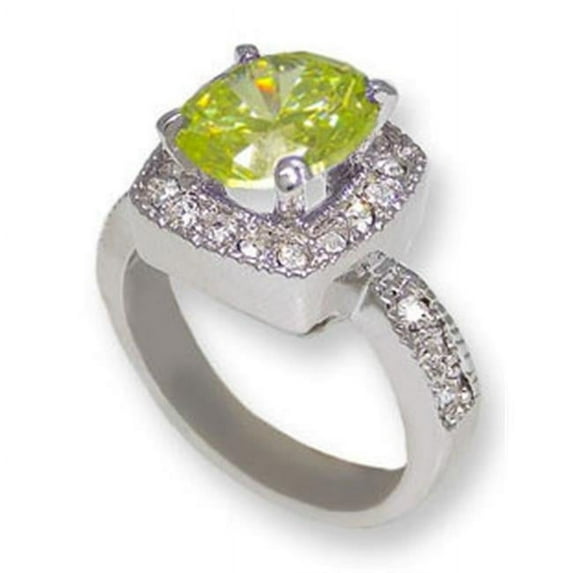One tone silver Peridot CZ & White crystals wholesale ring