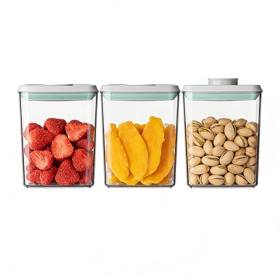 One-touch lid for sealed food storage,(3 × 1.27 QT / 1.2 L) stackable and durable pets for sugar, cereal, coffee beans and baked food storage room organization