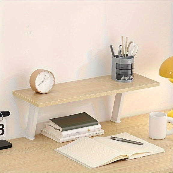 One white wooden floating desktop shelfa rectangular, no-drill, multi-tiered desktop organizer, suitable for home offices, perfect for storing books and pens, and an excellent Thanksgiving and Chris