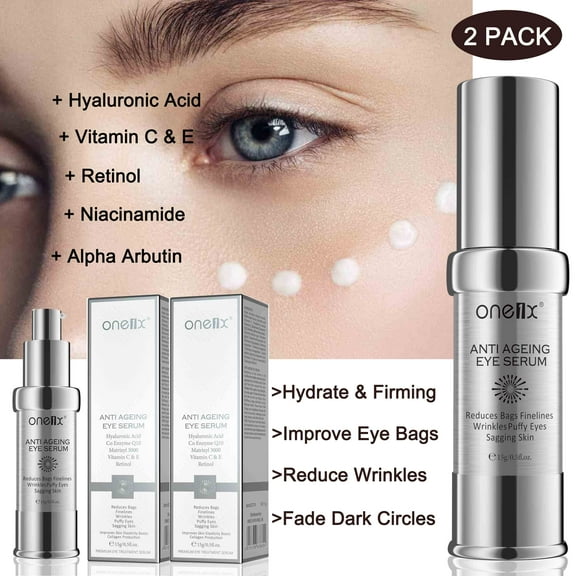 One1X Eye Serum (2 Pack) - Hydrating and Regenerating Eye Cream with Retino Hyaluronic Acid Vitamin C&E | Improves Skin Elasticity; Boots Collagen Production; 30g/1floz