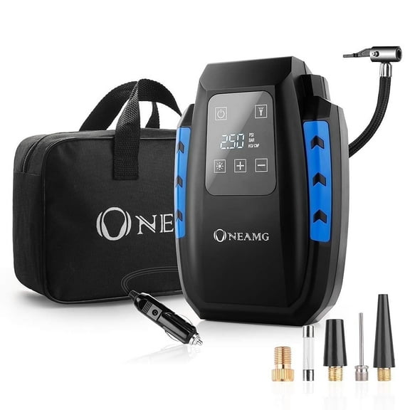 OneAmg 12V DC Tire Inflator with Digital Pressure Gauge, Air Compressor for Tires, Car Air Pump with Auto Shut-Off, with LED Emergency Light, 150 PSI