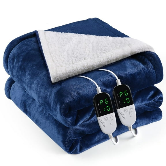 Onemag Electric Heated Blanket King Size 90x100 inches, 6 Heat Settings & 1-10 Hour Auto Shut-off, Machine Washable Soft Flannel Blanket for Home Use, Blue