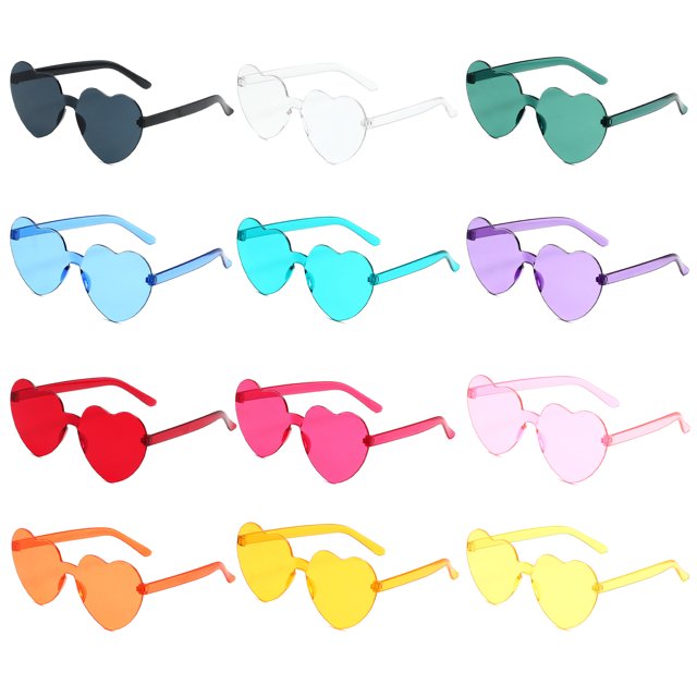 OneAndes 12 Pairs Heart Shaped Rimless Sunglasses Colorful Heart
